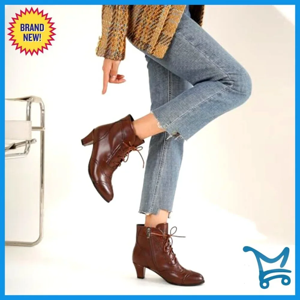 Vintage Ankle Boots Block Heel Side Zipper Lace Up Victorian Style